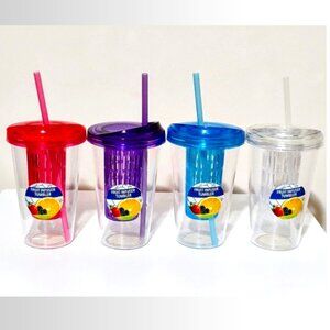 ✨Set of 4 Fruit Infuser Tumblers – 20oz – Red, Blue, Purple & Clear – Brand New✨